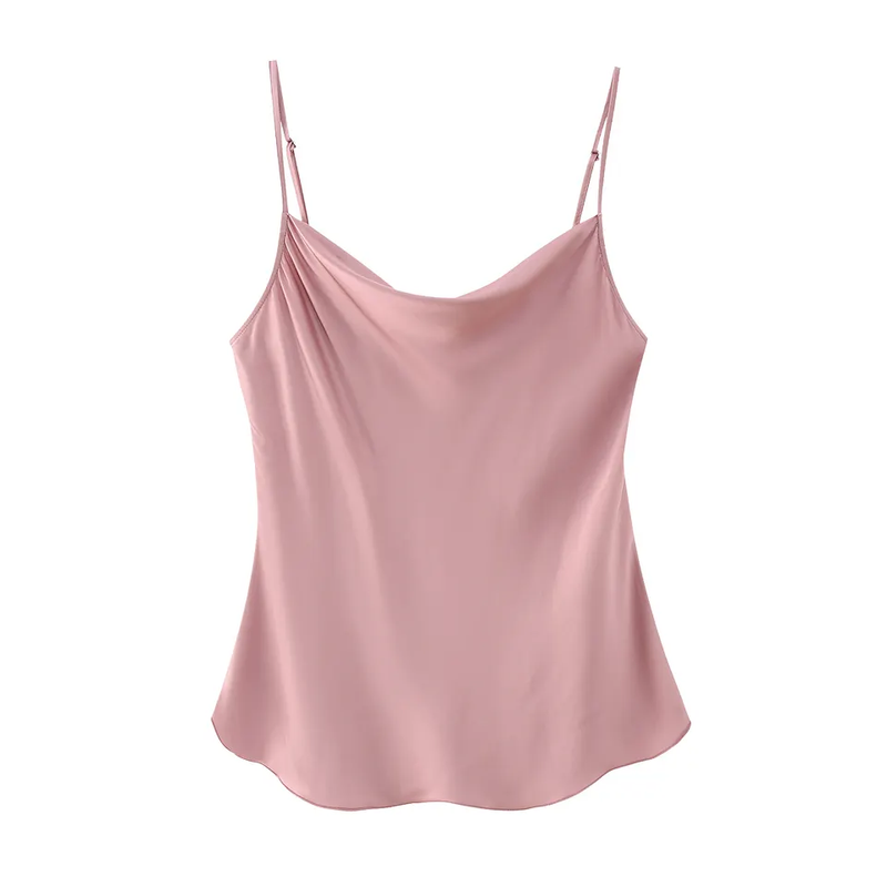 Chu Pink Silk Cowl Neck Sleeveless Basic Cami Top