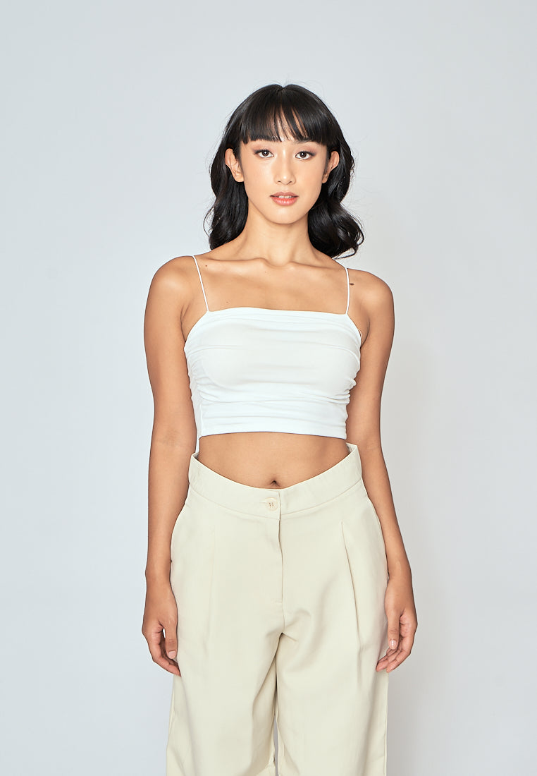 Blaire White Padded Ruch Sides Thin Strap Cami Top