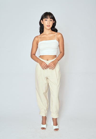 Blaire White Padded Ruch Sides Thin Strap Cami Top