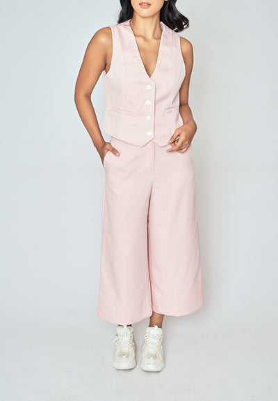 Jada Blush Pink V Neck Waistcoat Button Sleeveless Vest Top