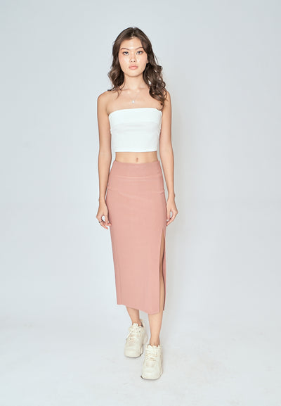 (PRE-ORDER: ETA August 5,2024)Kally Rose Pink Straight Cut Side Slit Midi Skirt