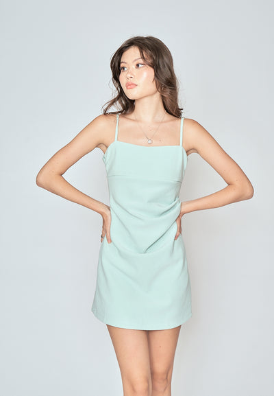 Anri Mint Green Sleeveless Pleated Side Mini Dress