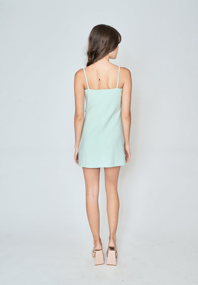 Anri Mint Green Sleeveless Pleated Side Mini Dress