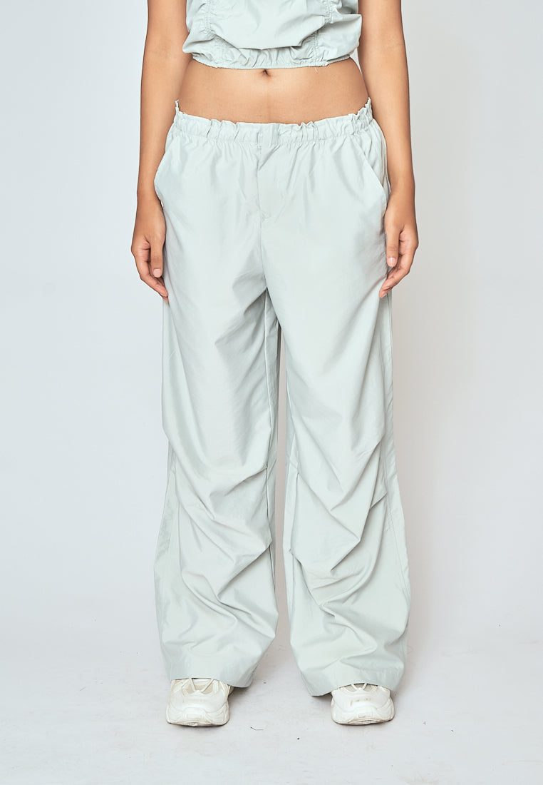 Beaumont Ash Green Elastic Waist Side Pockets Straight Cut Pants