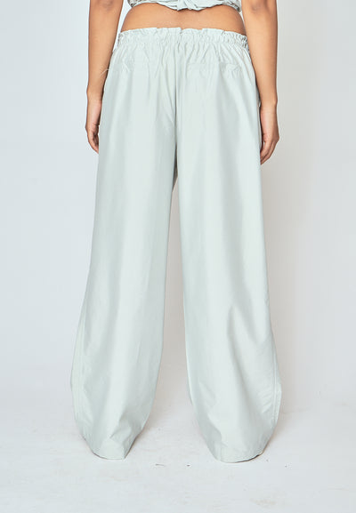 Beaumont Ash Green Elastic Waist Side Pockets Straight Cut Pants