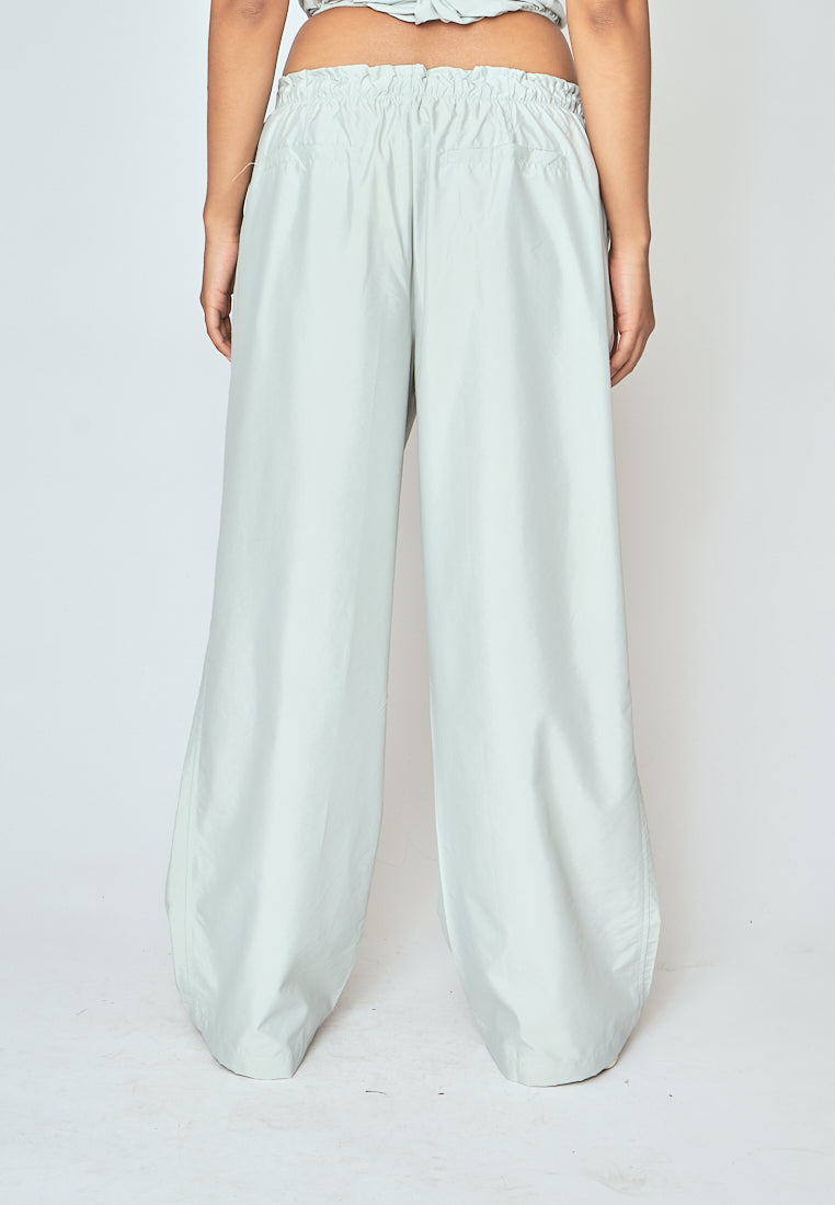 Beaumont Ash Green Elastic Waist Side Pockets Straight Cut Pants