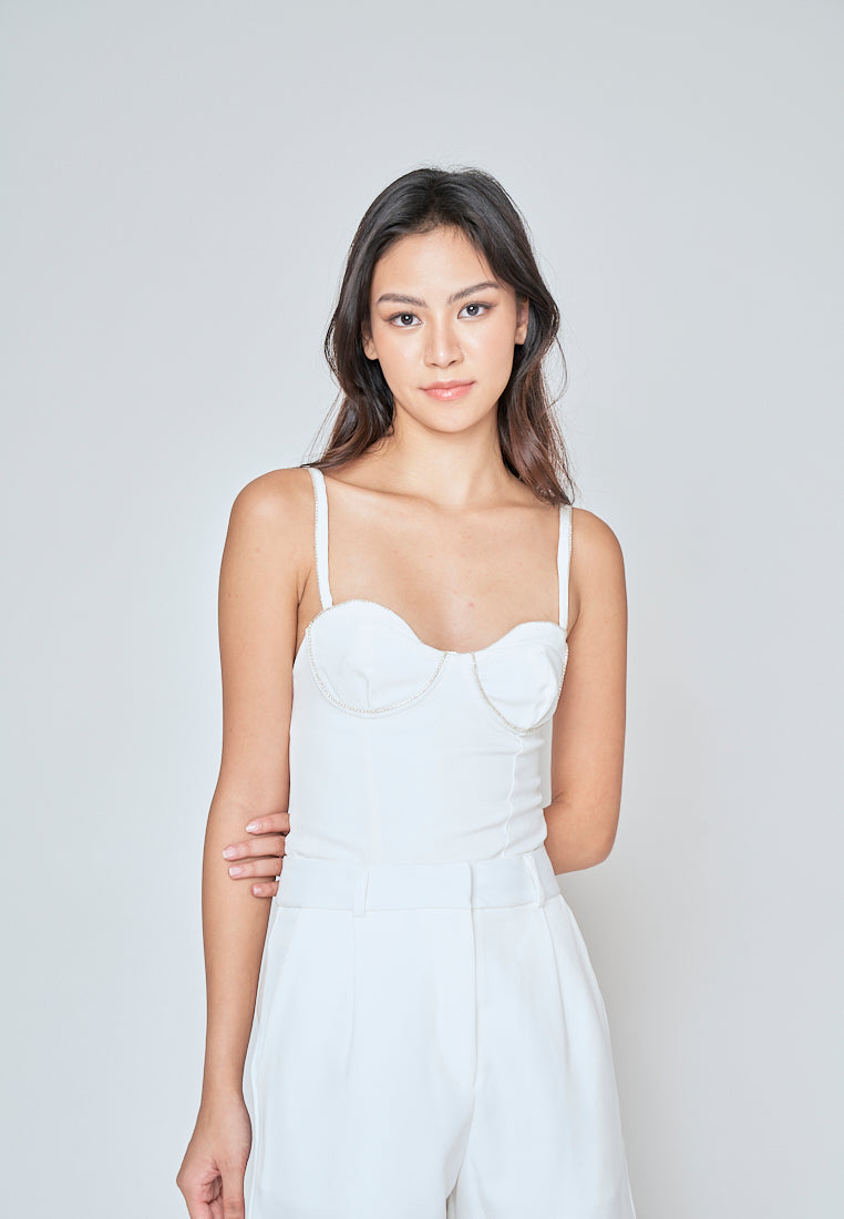 Jaidee White Rhinestone Sweetheart Neckline Sleeveless Bodysuit – Love, Ara