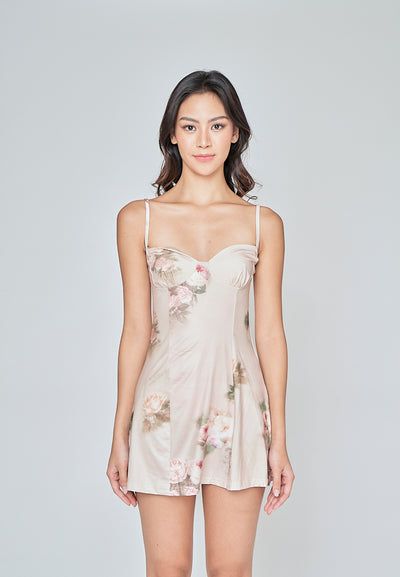 Aiah Begie Floral Print Shaped Bust Sleeveless Mini Dress