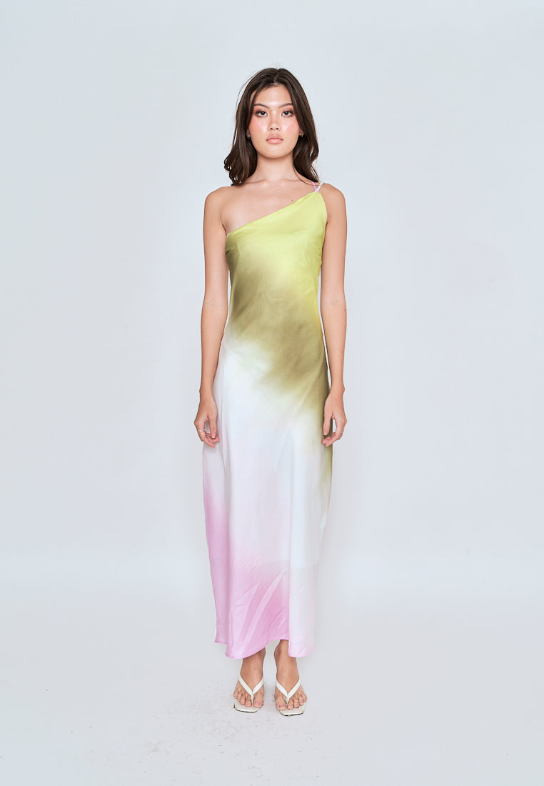 Mavise Multicoloured Tie Dye Assymetrical Neckline A-line Sleeveless Midi Dress