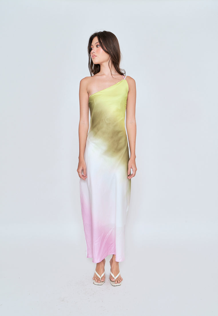 Mavise Multicoloured Tie Dye Assymetrical Neckline A-line Sleeveless Midi Dress