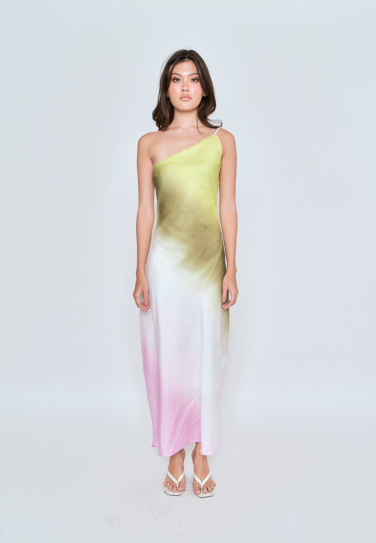 Mavise Multicoloured Tie Dye Assymetrical Neckline A-line Sleeveless Midi Dress