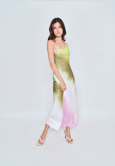 Mavise Multicoloured Tie Dye Assymetrical Neckline A-line Sleeveless Midi Dress