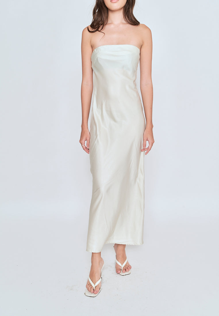 Neorah Light Green Side Zipper A-line Tube Midi Dress