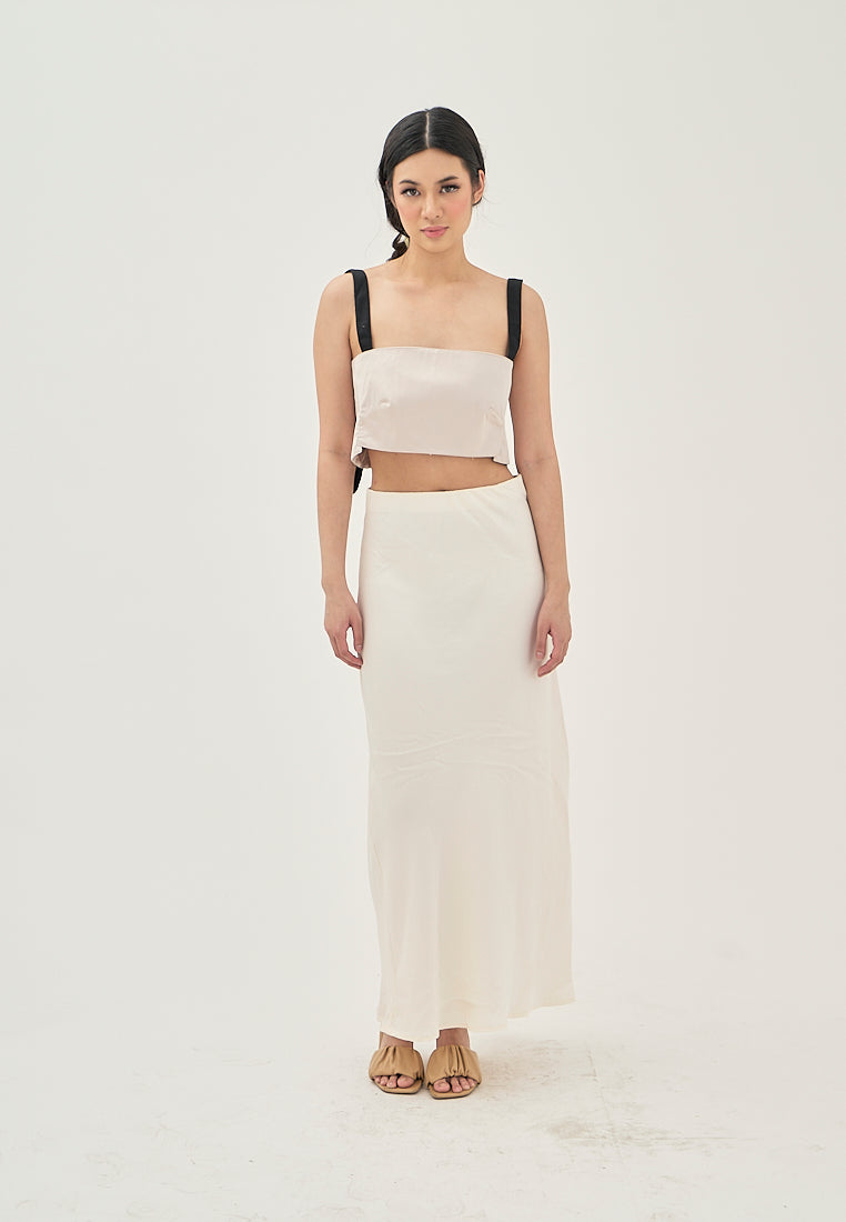 Aife Beige with Black Strap Sleeveless Smock Back Crop top