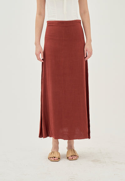 Aidy Burgandy Zipper Fly Raw Hem Midi Skirt