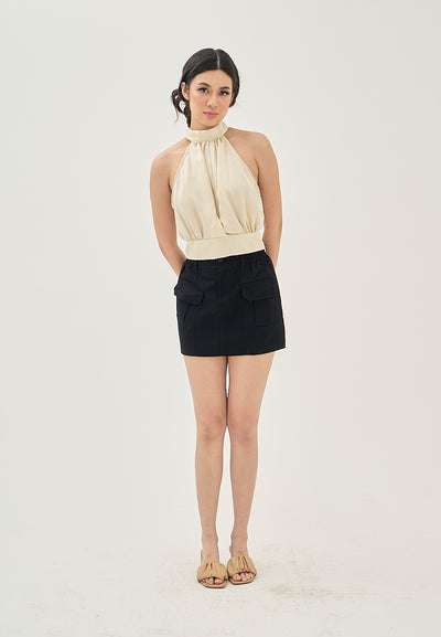 Hadlee Black Elastic Waist Front Pockets Cargo Mini Skirt