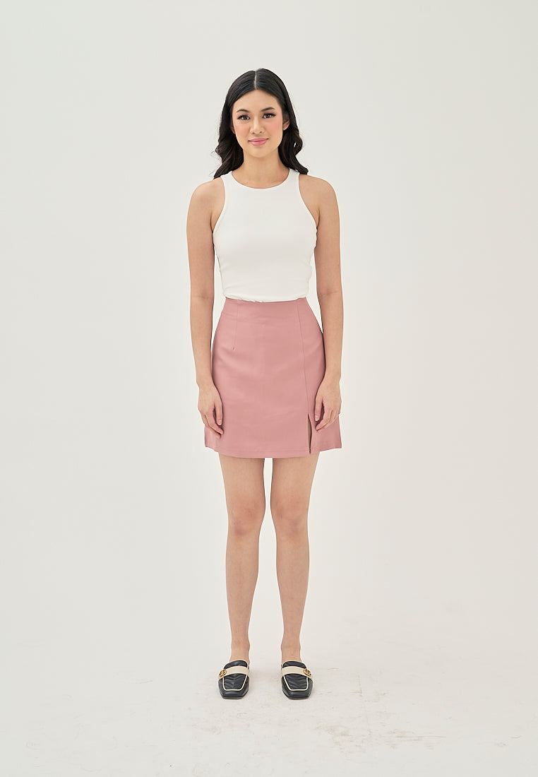 Laurice Pink Front Slit Back Zipper Casual Skirt