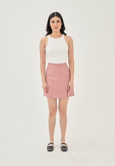 Laurice Pink Front Slit Back Zipper Casual Skirt