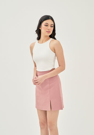 Laurice Pink Front Slit Back Zipper Casual Skirt