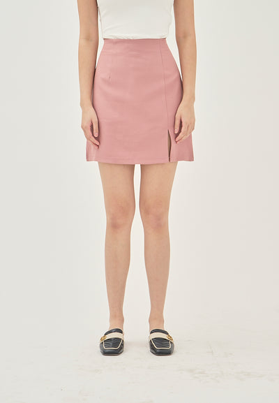 Laurice Pink Front Slit Back Zipper Casual Skirt