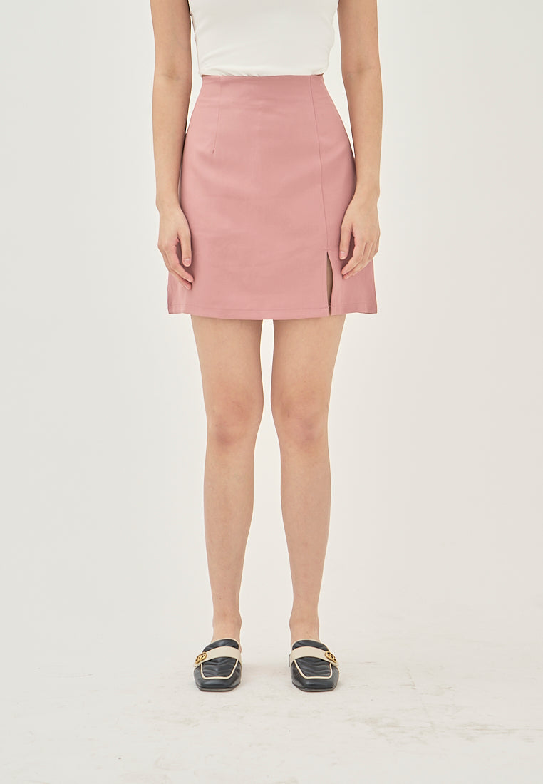 Laurice Pink Front Slit Back Zipper Casual Skirt