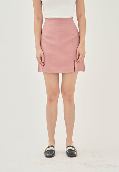 Laurice Pink Front Slit Back Zipper Casual Skirt