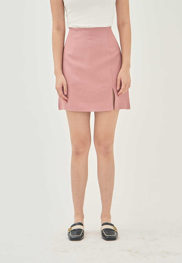 Laurice Pink Front Slit Back Zipper Casual Skirt