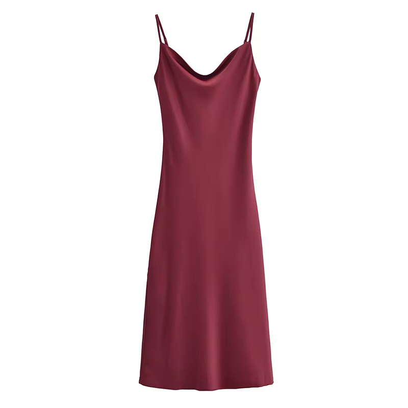 Kailani Burgandy Cowl Neck Sleeveless Adjustable Strap Slip Midi Dress