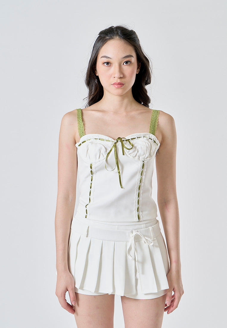 Wisdom White Drawstring Waist Pleated Sexy Mini Skort