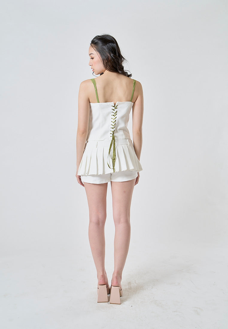 Wisdom White Drawstring Waist Pleated Sexy Mini Skort