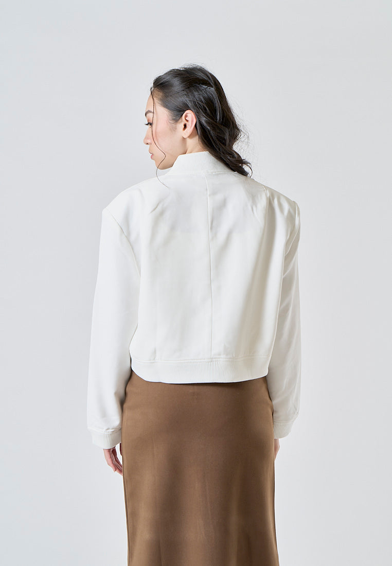 Freydis Ivory White Crew Neck Button Down Long Sleeves Pilot Jacket