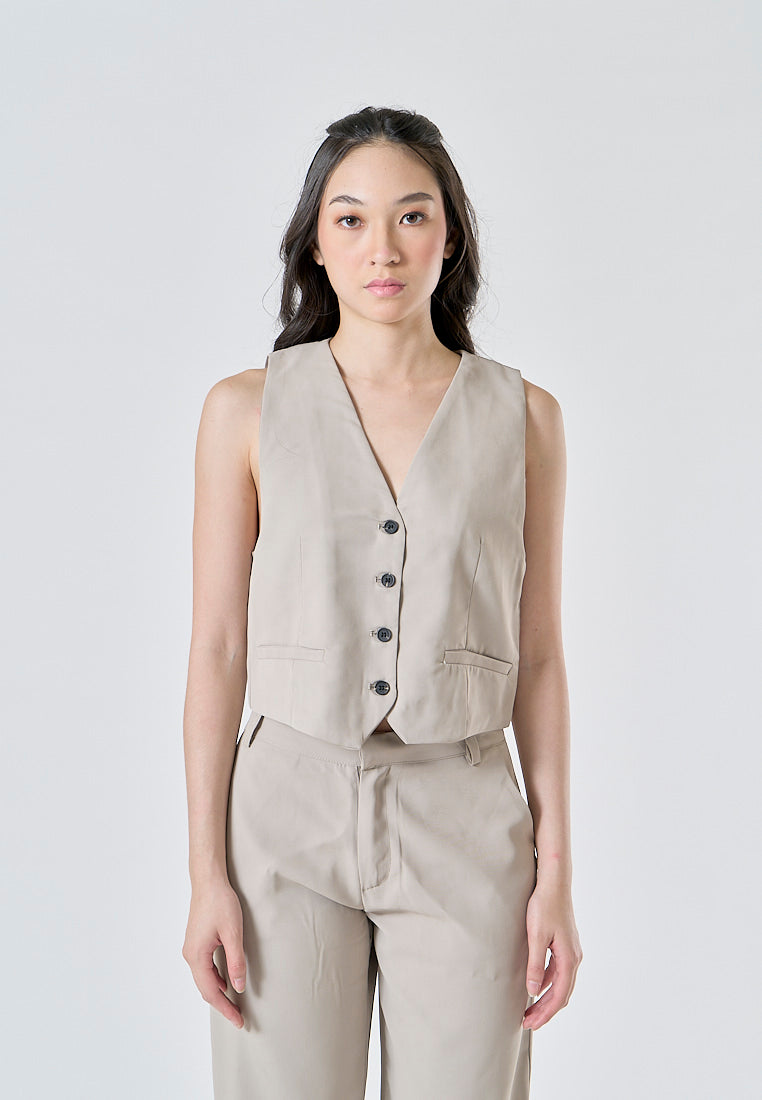 Vida Gray V Neck Single Breasted Button Down Waistcoat Vest