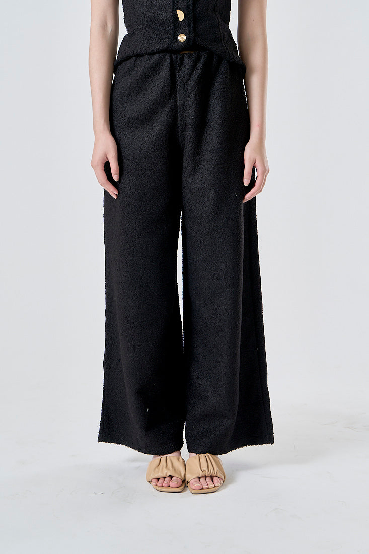 Semara Black Faux Fur Wide Leg Full Length Pants