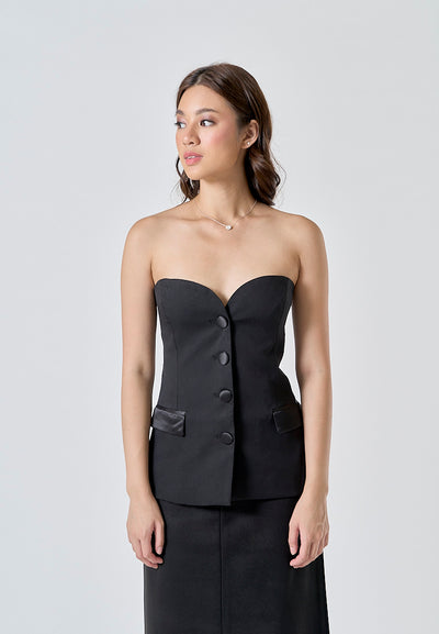 Eleur Black Sweetheart Neckline Bustier Button Up Tube Top