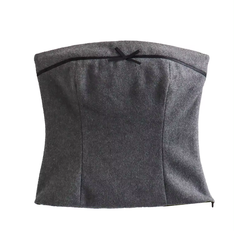 Zeldy Gray Front Bow Side Zipper Tube Top