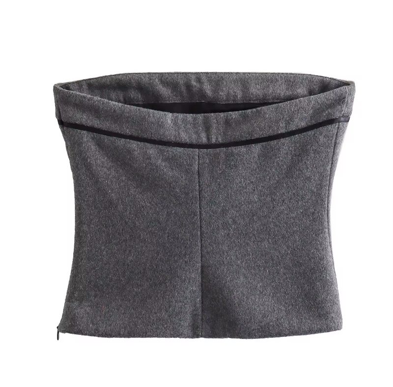 Zeldy Gray Front Bow Side Zipper Tube Top