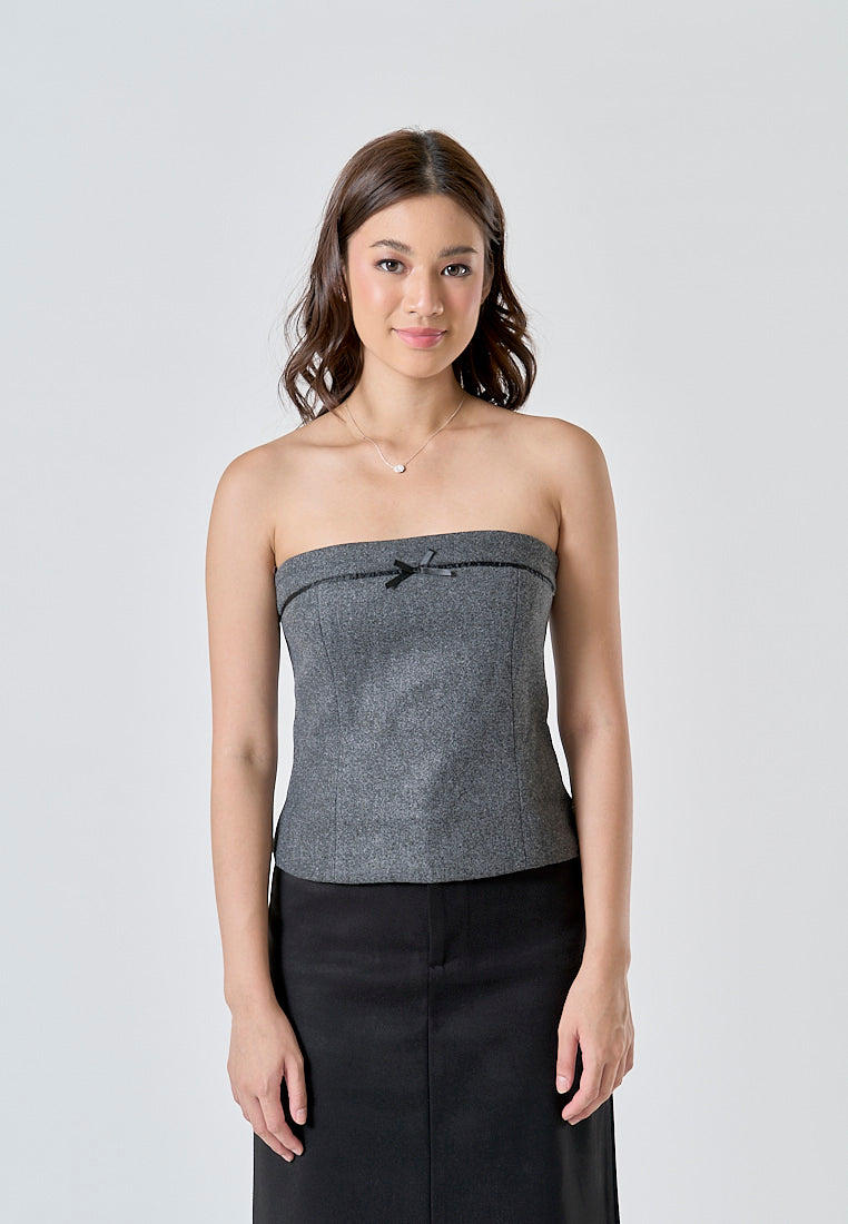 Zeldy Gray Front Bow Side Zipper Tube Top