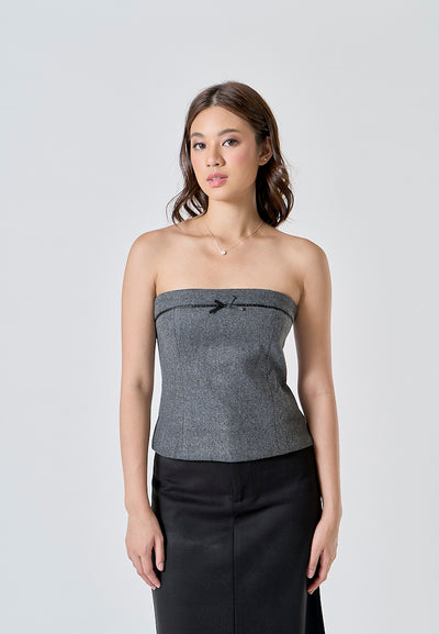 Zeldy Gray Front Bow Side Zipper Tube Top