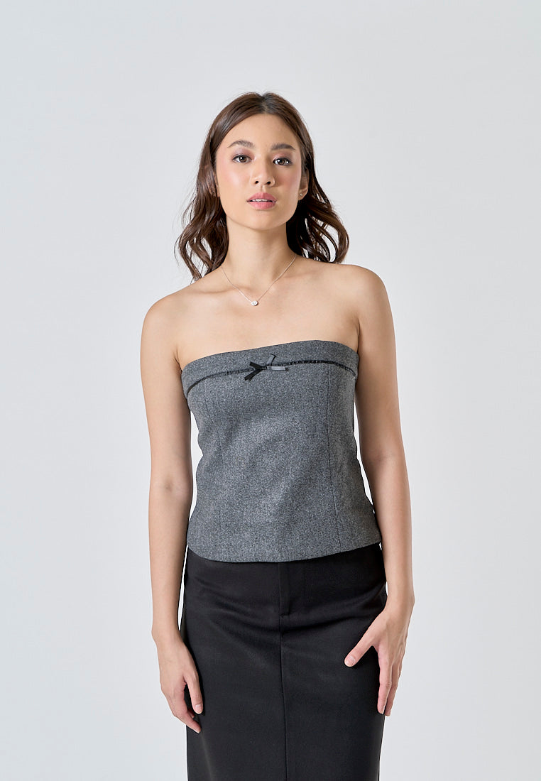 Zeldy Gray Front Bow Side Zipper Tube Top