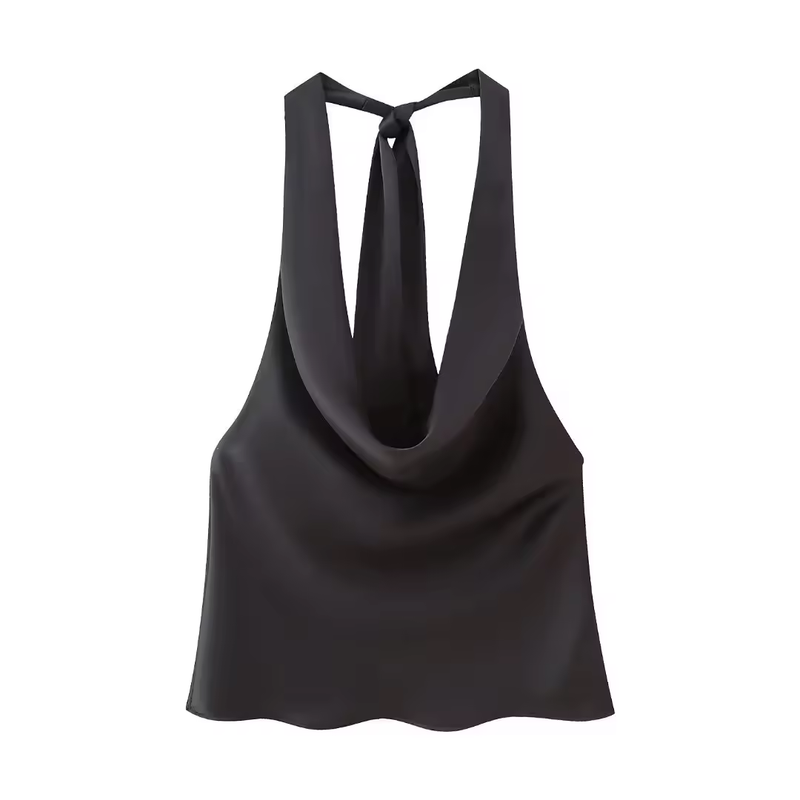 (PRE-ORDER: ETA September 15)  Candace Black Halter Cowl Neck Camisole Top