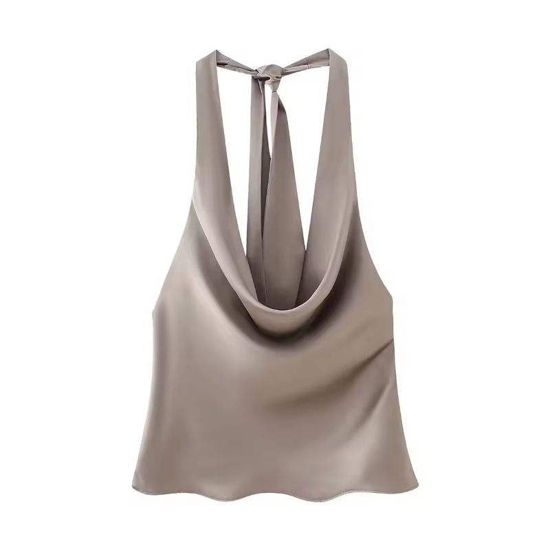 Candace Beige Halter Cowl Neck Camisole Top