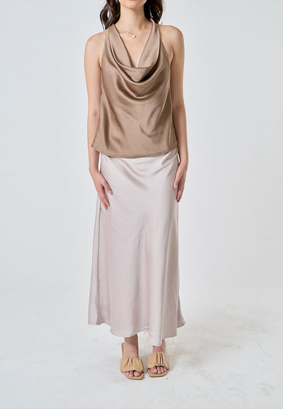 Candace Beige Halter Cowl Neck Camisole Top