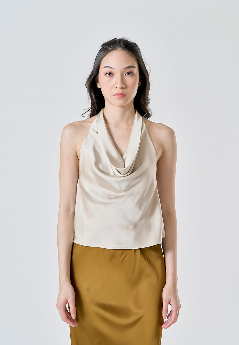 Candace Cream Halter Cowl Neck Camisole Top