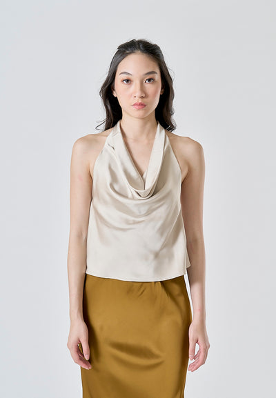 Candace Cream Halter Cowl Neck Camisole Top