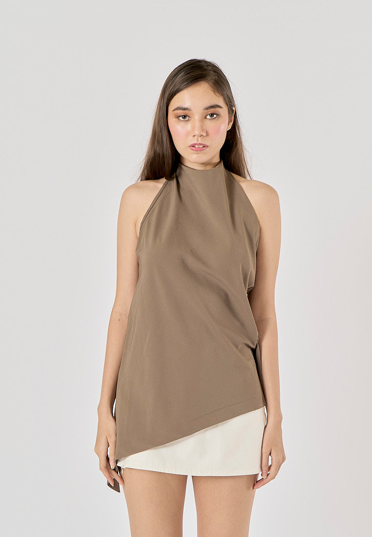 Vidalia Khaki Asymmetrical Design Back Hollow Out Tank Top