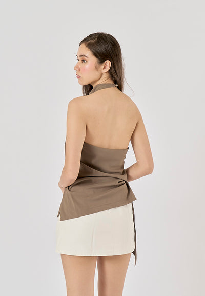 Vidalia Khaki Asymmetrical Design Back Hollow Out Tank Top