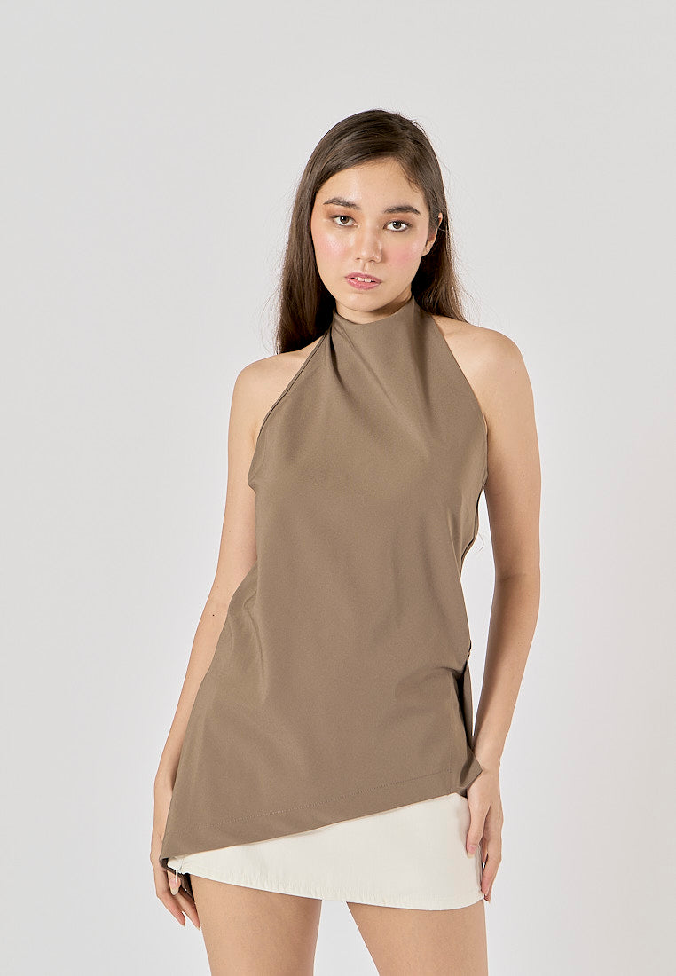 Vidalia Khaki Asymmetrical Design Back Hollow Out Tank Top