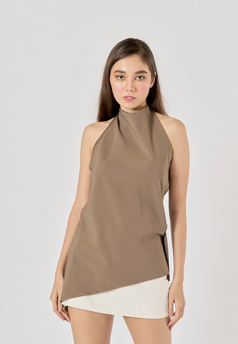 Vidalia Khaki Asymmetrical Design Back Hollow Out Tank Top