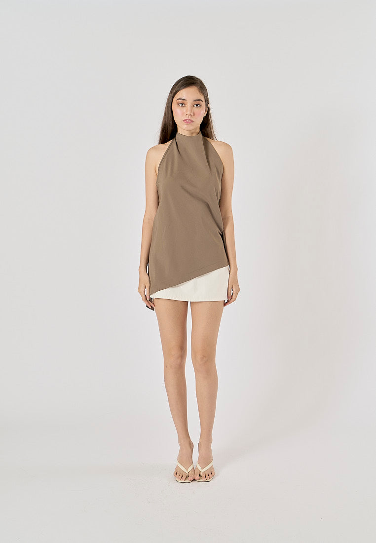 Vidalia Khaki Asymmetrical Design Back Hollow Out Tank Top