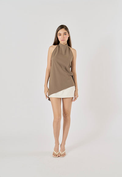 Vidalia Khaki Asymmetrical Design Back Hollow Out Tank Top